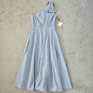 NWT Calvin Klein | Striped Bow One Shoulder Midi Dress, Womens 10